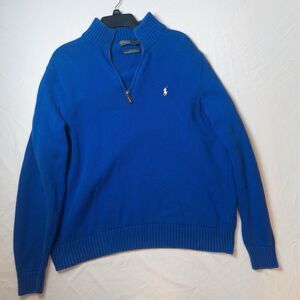 Polo Ralph Lauren Sweater Mens 2XL Blue Quarter Zip Knit Casual Pullover Top